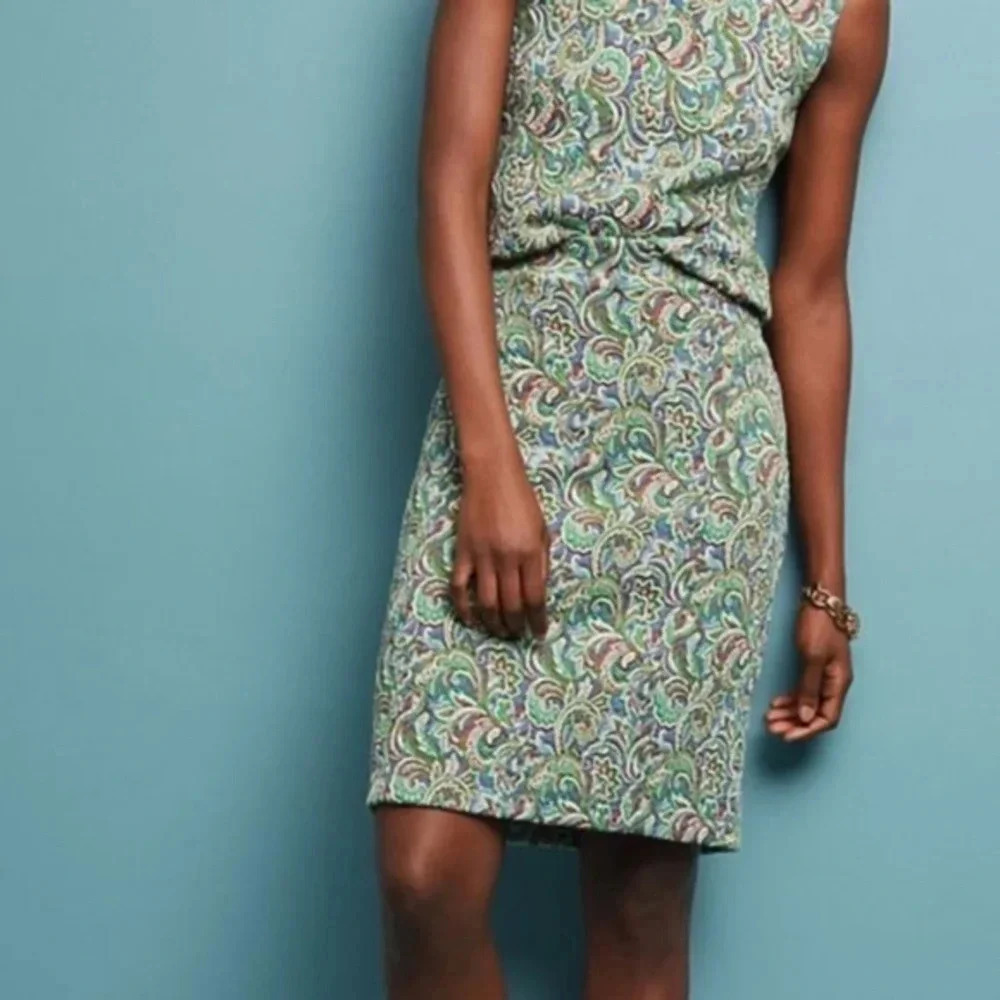Anthropologie Maeve Green Paisley Knit Pencil Skirt XS